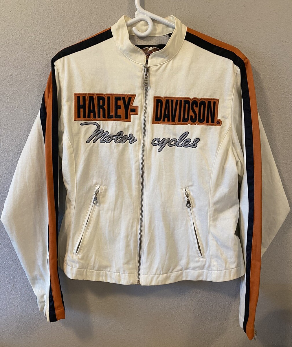Harley Davidson Jacket Women's Medium White/Black/Orange
