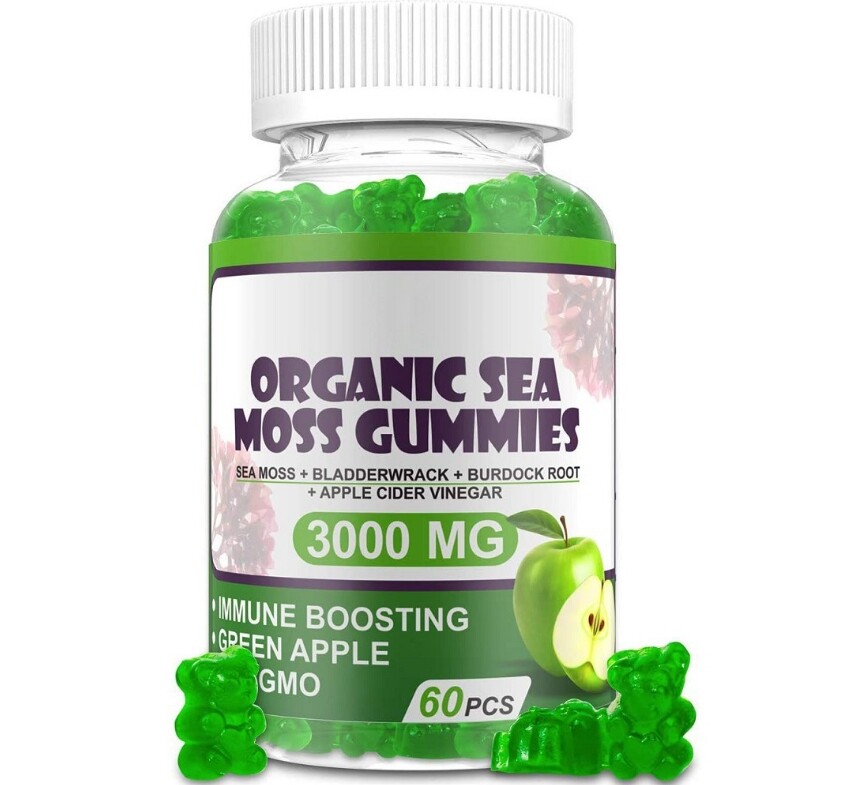 VHP Seaweed Gummies Organic Seaweed Dietary Fiber Fudge Green Apple Flavor 60Pcs