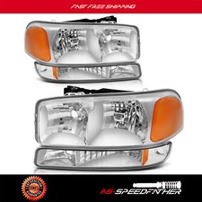 Headlights For 1999-2006 Gmc Sierra 1500 Chrome Housing Headlamps Corner Pair
