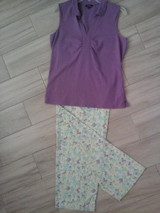 Reitmans Purple Slit Neck Top Multi-color Floral Cotton Knit Pajama Set Size M | eBay