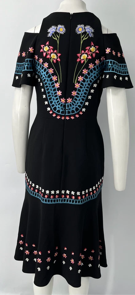 Vestido midi Temperley London Resort 2017 negro recortado floral bordado talla 8 Foto 4 de 4