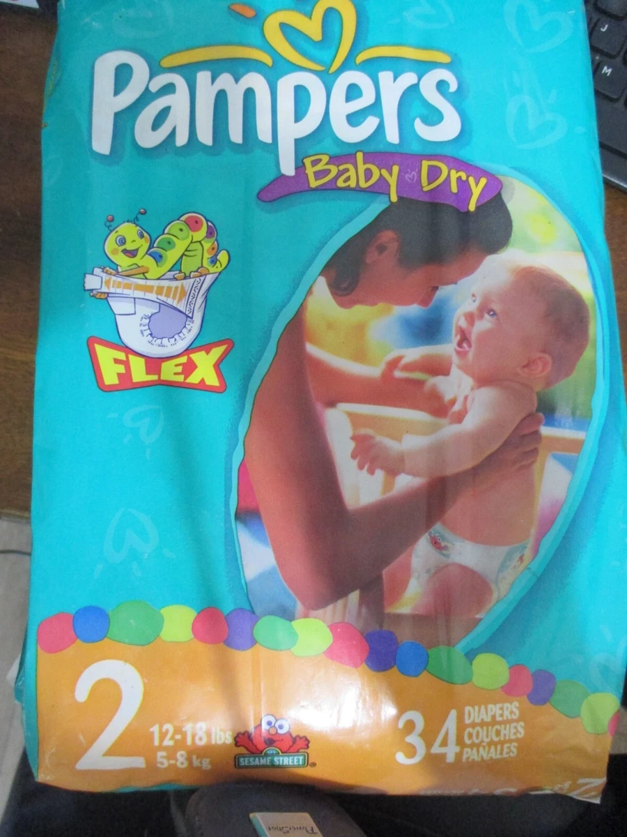 Vintage Pampers Baby Dry Diapers flex Size 2 Sesame Street Elmo 34Ct Sealed 2007