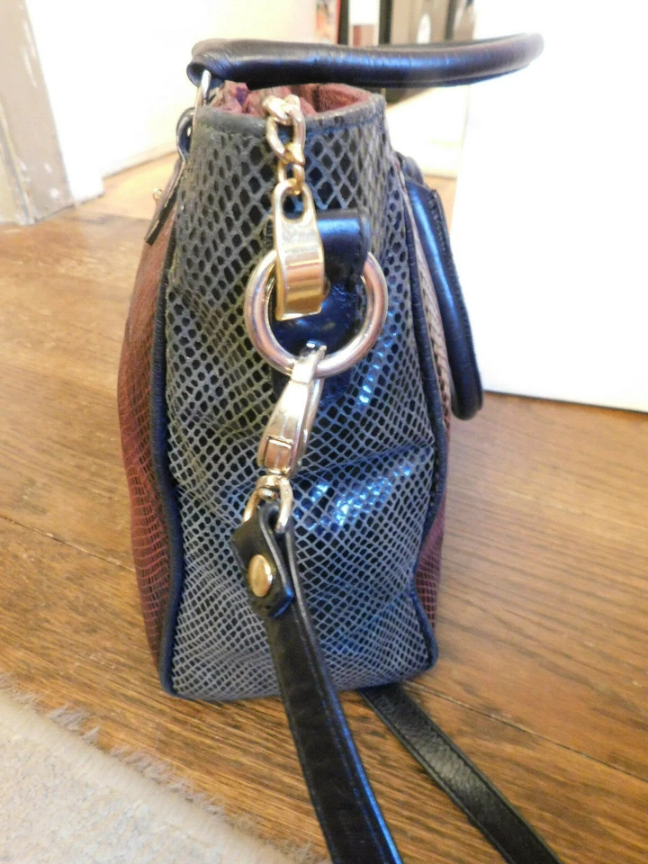 Bolso de hombro de colección Due Fratelli Canadá de cuero piel de serpiente en relieve púrpura en muy buen estado Foto 4 de 4