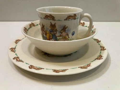 Vintage Bunnykins Royal Doulton 3 Pc Set Plate, Bowl, Mug