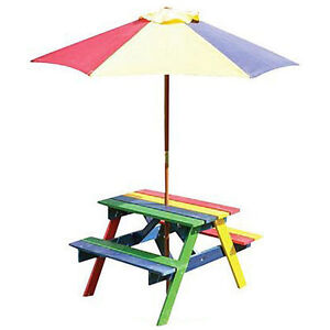 Children's Rainbow Wooden Garden Picnic Table Bench 