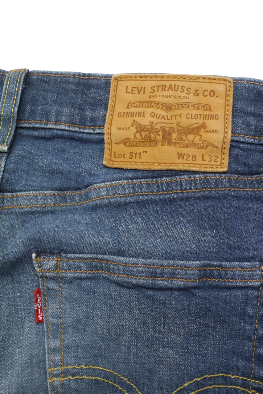 LEVI'S 511 Premium Big E Jeans Men's W28/~L30* Zip Fly Whiskers Blue Faded Slim thumbnail 6