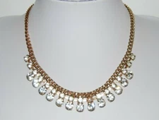 Elegant Clear Rhinestones On Golden Metal Linked Chain Statement Choker Necklace