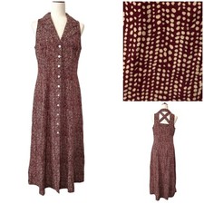 VTG 90s Sheri Martin Button Front Maxi Dress Burgundy Sleeveless 10 Soft Grunge