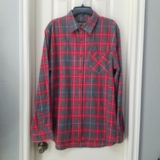 OUTDOOR CASUALS Button Up Flannel Plaid Shirt Gray, Red Mens Large