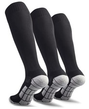 Soccer Socks 1/3/5 pairs Team Sport Knee High Socks for Medium 3-pair Black