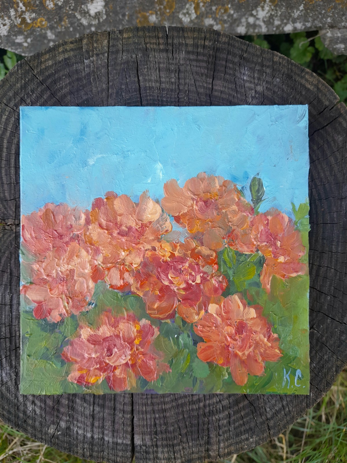 marigold original oil painting, marigold small painting, flower oil painting