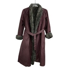 Vintage Faux Fur Lined Maxi Coat Womens 8 Purple Long Belted Made USA 70s