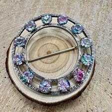 Vintage Iris Glass Sterling Silver Eternity Brooch Large Statement Pin Round