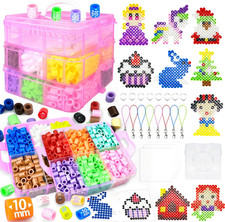 10MM Fuse Bead Kit Large Beads Craft Set with Storage Box 12 Colors Pegboards