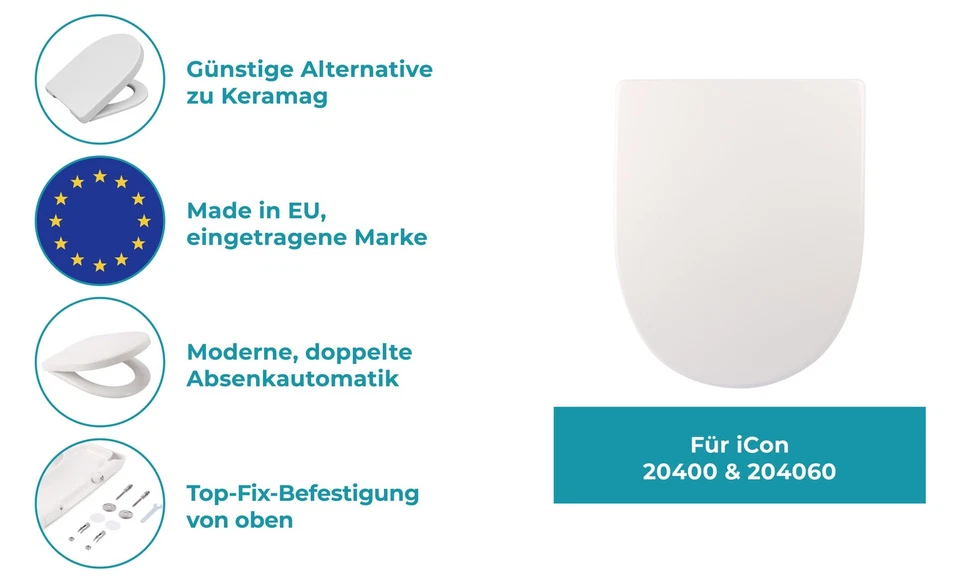 WC-Sitz D-Form Absenkautomatik Keramag iCon 204000 & 204060 überlappend - Bild 2 von 4