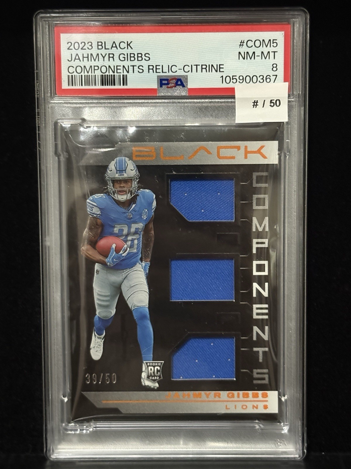 Jahmyr Gibbs Panini Black Components Relics #COM5 Citrine