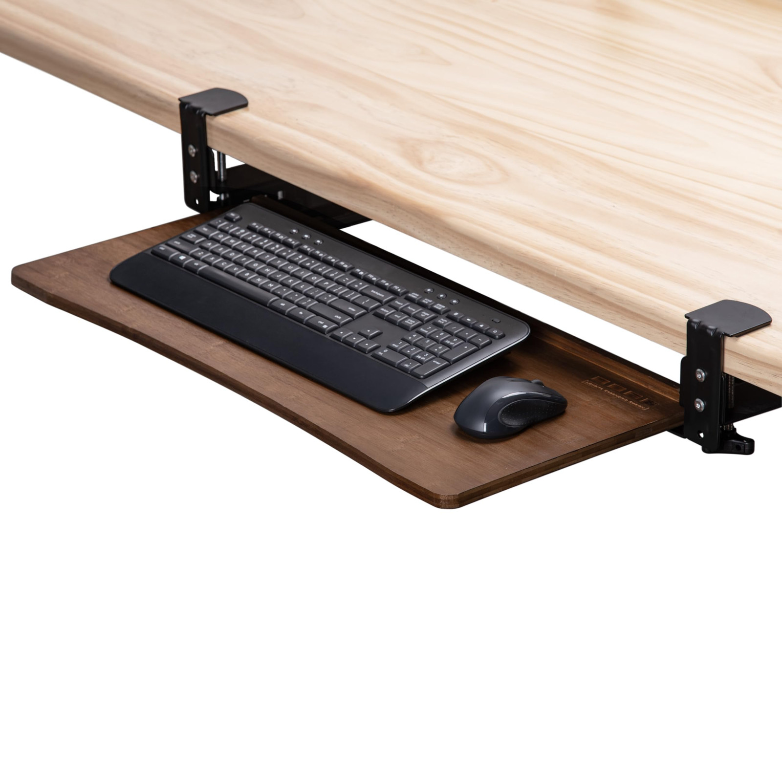 Bamboo Keyboard Tray Under Desk with Wrist Rest – Space-Saving Ergonomic Drawer for Home or Office-image