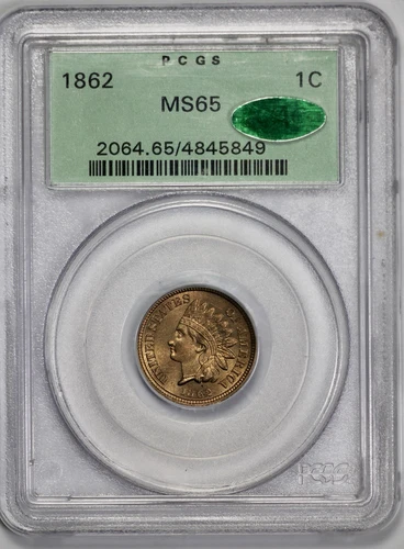 1862 Indian Head 1c Cent PCGS MS 65 OGH CAC Approved