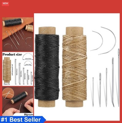 Waxed Thread with Leather Needles for Hand Sewing 110 Yards 2 Rolls Black Khaki