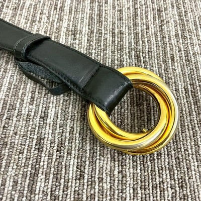 【！年末限定価格！】Ferragamo 黒レザー ゴールドバックル ベルト Salvatore Ferragamo Belt Black Leather double ring Gold