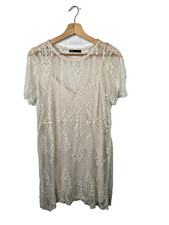Zara Dress Womens Size Small Cream Lace Mesh Sheer Embroidery Boho Festival Mini