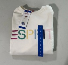 NEW Large Esprit Women's Logo Fleece Crewneck Sweatshirt Cream Viral 80's Costco