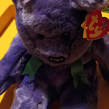 Ty Beanie Buddies Employee Bear Purple Plush Green Ribbon 2000 Ages 3