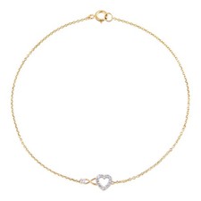 0.08 Ct Lab Grown Diamond Heart Bracelet 9K Yellow Gold Dainty Chain for Women