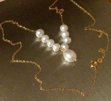 Collier Fine Chaine Or Jaune 18 Carats-Perles + Pendentif Intégré-Bijoux 18K 750