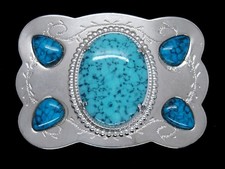 UC05151 VINTAGE 1970s TURQUOISE BLUE AGATE SOUTHWESTERN DESIGN BELT BUCKLE