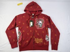 NWT Vintage Ed Hardy Skulls Tattoo Anchor Heart Hoodie Y2K Red Size Small