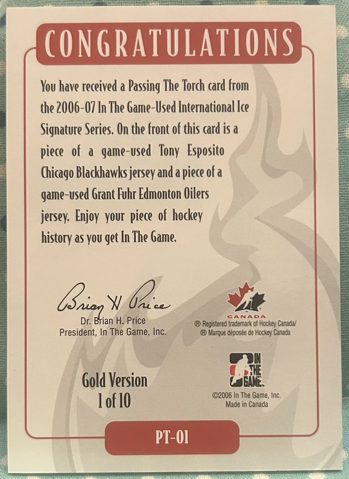 ESPOSITO FUHR 2006-07 In The Game International Ice Passing The Torch GOLD 1/10 - Image 2 of 2