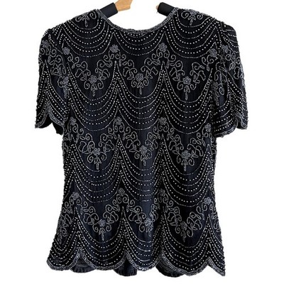 Vintage Papell Boutique Evening Silk Beaded Top Size Small Elegant NYE Formal