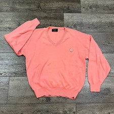 Vintage 80s Christian Dior Monsieur Cotton Coral Pink V-Neck Sweater USA Large