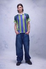 Marc Jacobs Heaven by Barragán Soccer Polo Shirt L Green Blue Striped Mesh