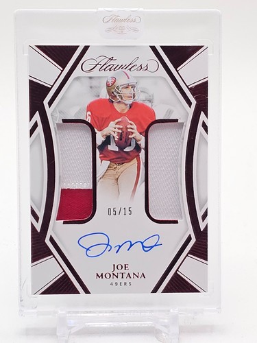 JOE MONTANA 2024 PANINI FLAWLESS DUAL PATCH AUTO RUBY /15 #DPA-JMA 49ERS Q4409