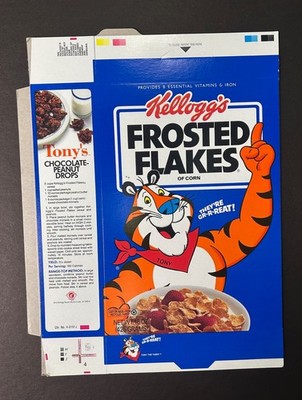 Vintage cereal box Kellogg's FROSTED FLAKES NM-MT prod flat Indians pennant