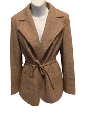 Vintage Devon Hall Womens Tweed Blazer Brown Wool Academia Equestrian READ