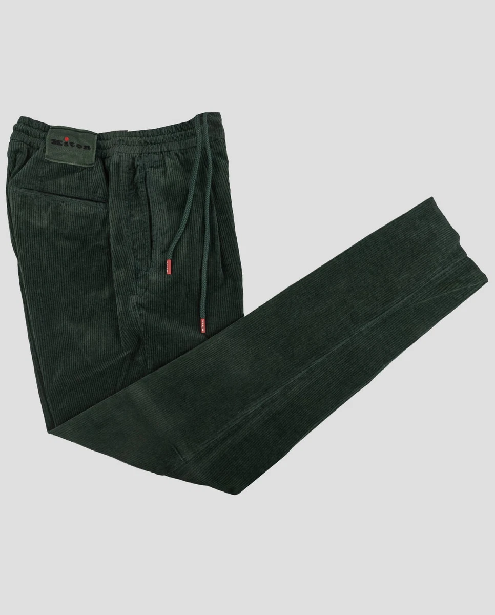 Pantalon Kiton Vert En Coton/cachemire - Taille US 36 / EU 52, Neuf Avec étiquettes, Collection FW2024