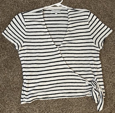 Madewell Texture & Thread Top Womens M Cropped Wrap Striped Gauze Coastal Resort