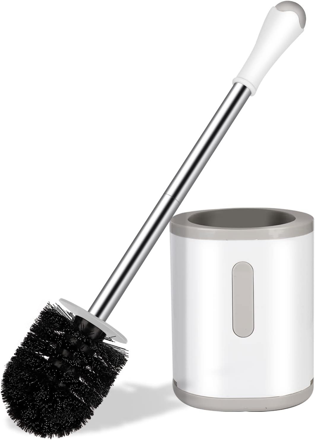 Compact Toilet Brush & Holder, Stainless Steel 1 Pack, White &amp; Grey 