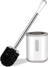 Compact Toilet Brush & Holder, Stainless Steel 1 Pack, White & Grey 