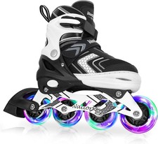 Nattork Kids Inline Skates Small 10C 13C Black, Adjustable, Light-Up Wheels
