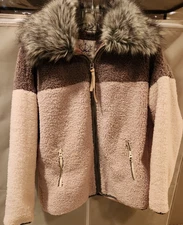 Boundless North Womens Cozy Faux Fur Hooded Sherpa Jacket Color Blocked Size S