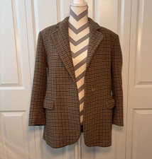 Sandro Women's Brown/Beige Plaid Wool Notch Lapel Blazer, Size 34, Lined