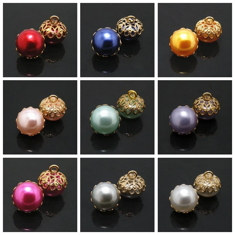 10Pc DIY Full Round Faux Pearl Ball Buttons for Sewing Dress Shirt Buttons Craft - Image 2 of 4