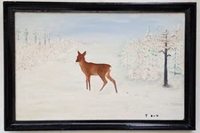 No.: 933 oil painting artwork oil painting landscape forest winter snow deer