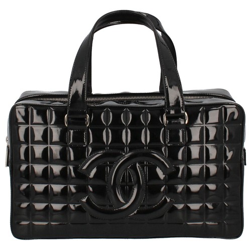 CHANEL Chocolate Bar Mini Boston Bag A19271 Patent leather Boston bag blac...