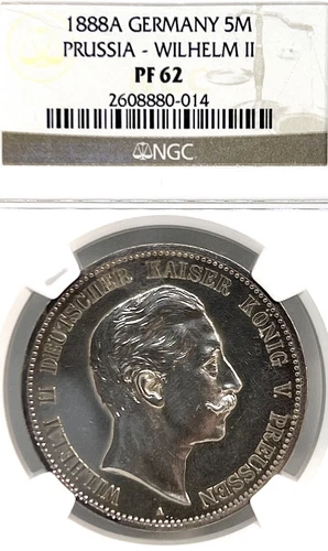 German States Prussia 1888A 5 Mark Coin Thaler Taler NGC PF 62 PROOF PP RARE UNC