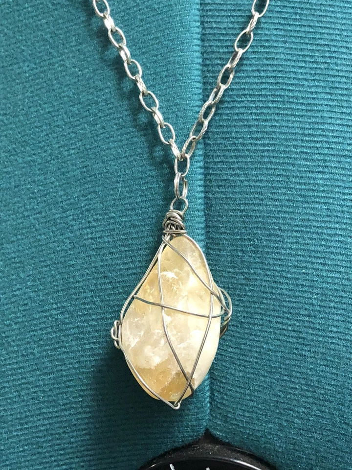 "Collar colgante de piedra cruda áspera citrino marfil natural red tejida junta de metal 22""" Foto 2 de 4